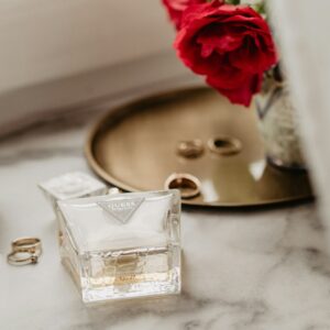 Elegant jewelry and floral gift arrangement